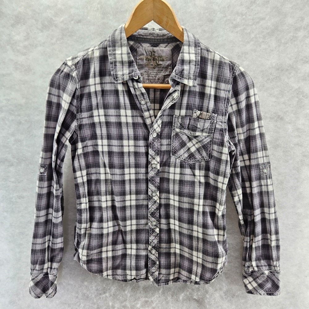 Epic Thread Youth Boys Plaid Long Sleeve Button Up Shirt Size Medium Cotton‎